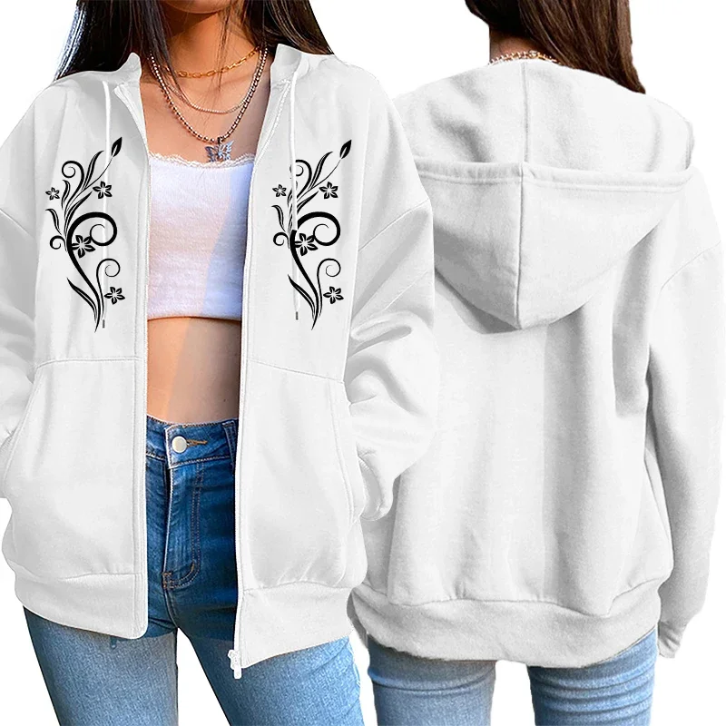 Fashion Autumn Winter Women Zipper Cardigan Hooded Sweatshirt Printing Outfits Casual Jogging Clothing Lady Versatile Sport Coat