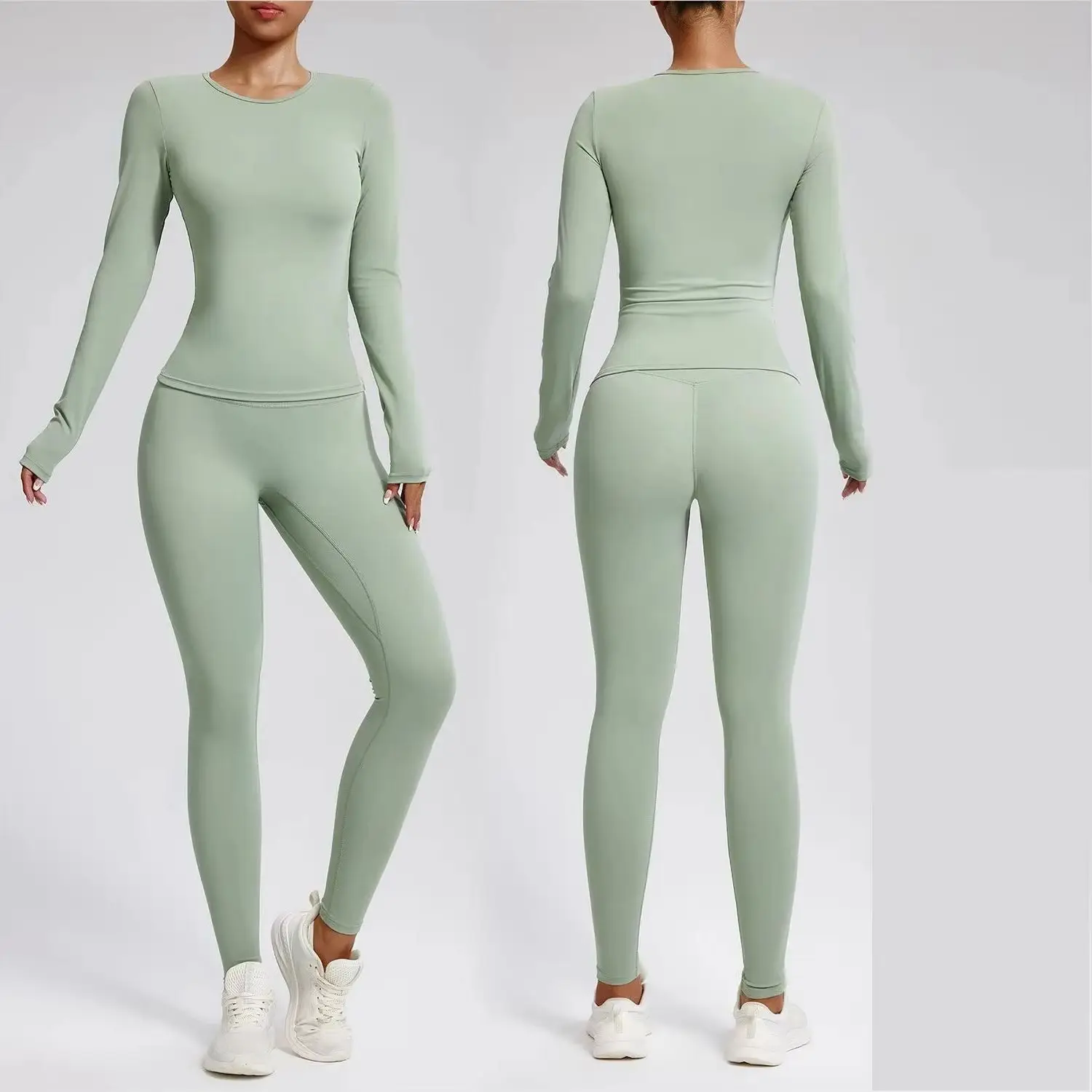 

Женский комплект для йоги, спортивные костюмы из 2 предметов, женский комплект для тренировок, спортивная одежда, одежда для спортзала, укороченный топ с длинными рукавами для фитнеса, леггинсы с высокой талией