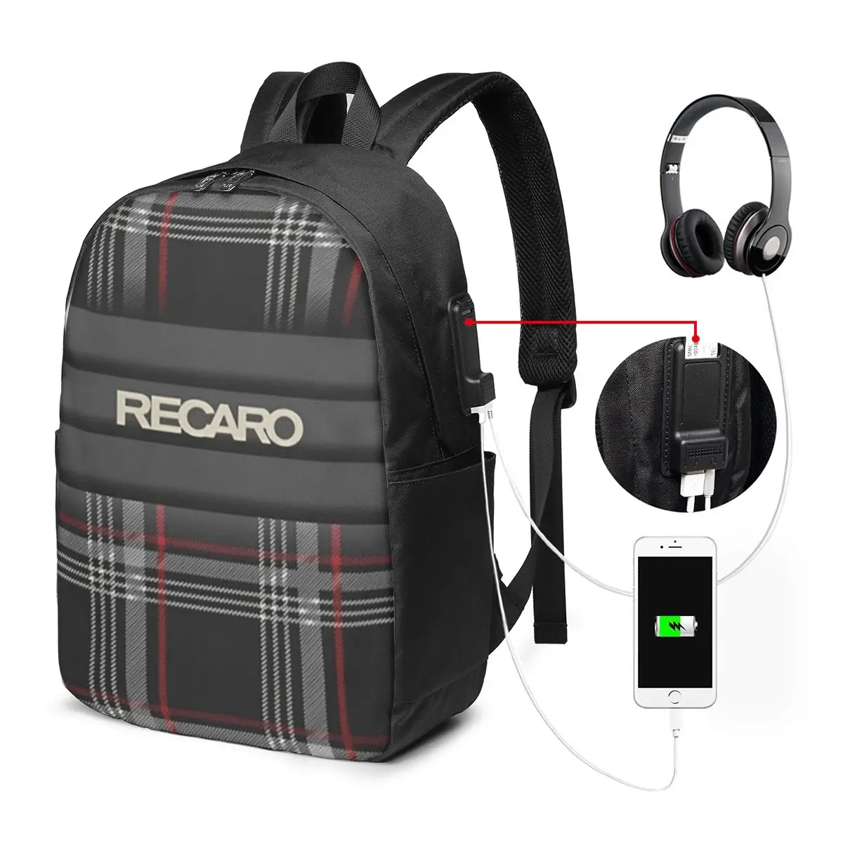 

Tartan Plaid Recaros Backpack Travel Notebook Bag Computer College Student School Bag Laptop Shoulder Bags for Men Women
