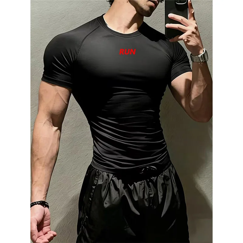 Men Compression Running T Shirt Fitness Tight Short Sleeve Tshirt Training Jogging Shirts Gym Sportswear Quick Dry Rashgard