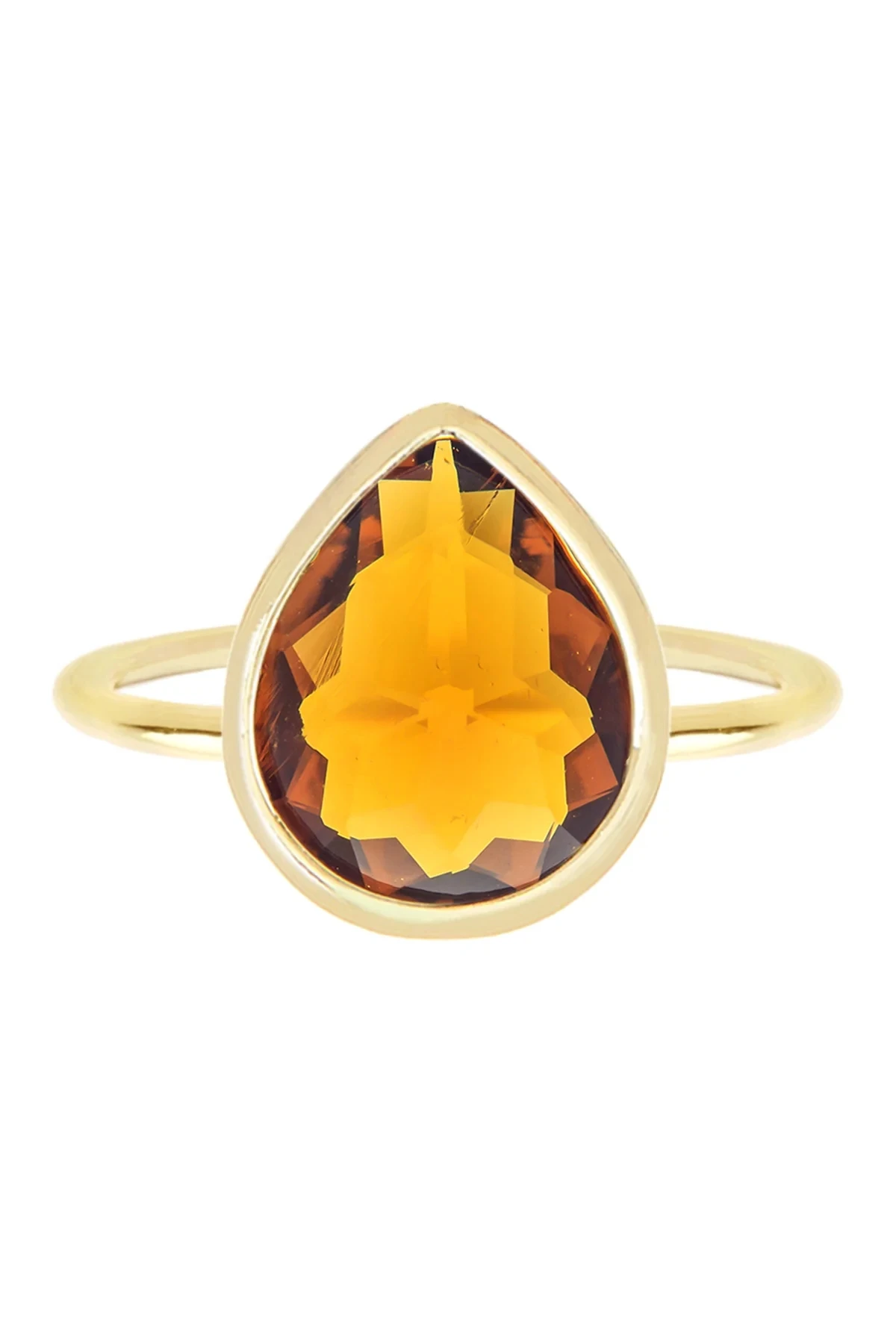 Fashion Tear-drop Shaped Amber Crystal Ring 14K Gold Plated Pear Ring Jewelry for Party