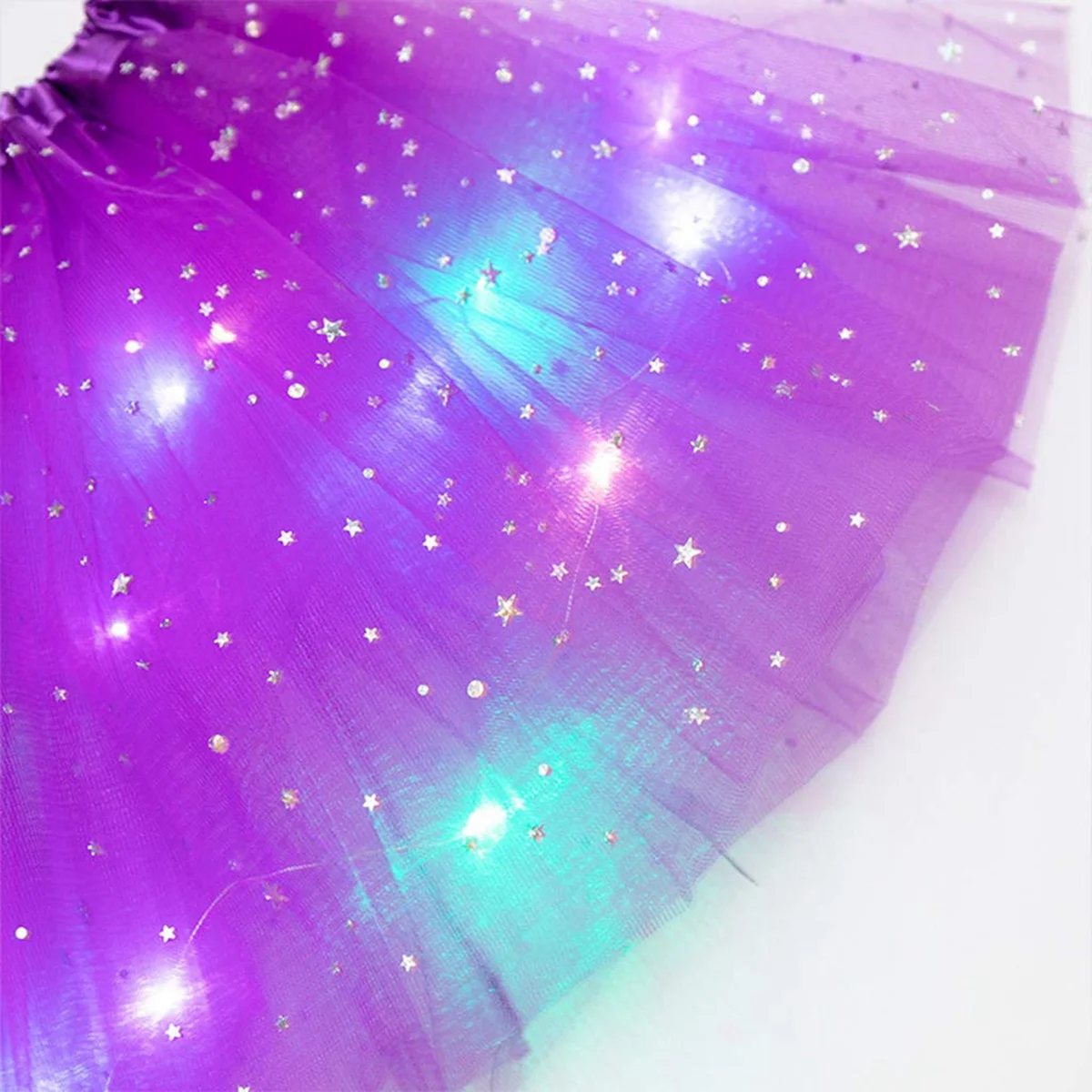 Women Stars Sequin Tutu LED Neons Colorful Dance Party Short Dress Tutu Skirts,White