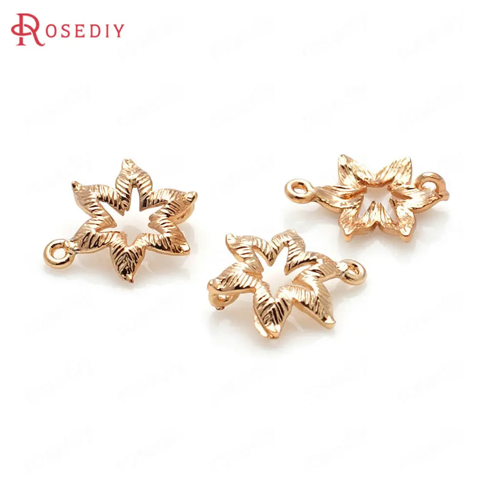 (D438)10 pieces 13x10mm 15x14mm High Quality Champagne Gold Color Plated Brass Flower Charms Pendants Jewelry Accessories