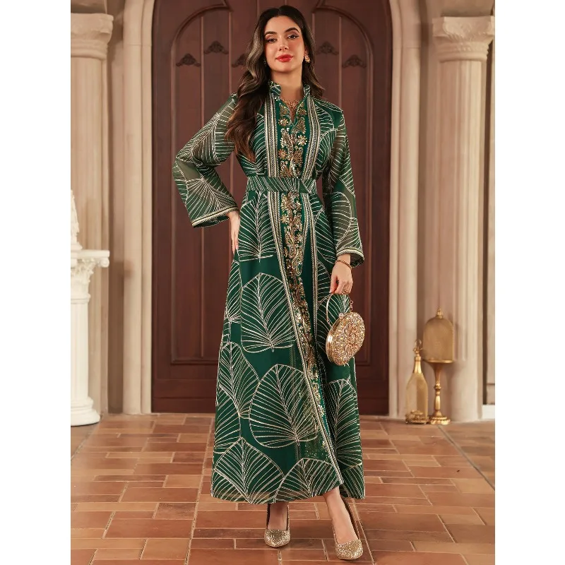 Eid muzułmańska sukienka damska Abaya z wewnętrzną sukienką 2-częściowy zestaw Jalabiya Ramadan Abayas szata Caftan Vestidos Largos 2024