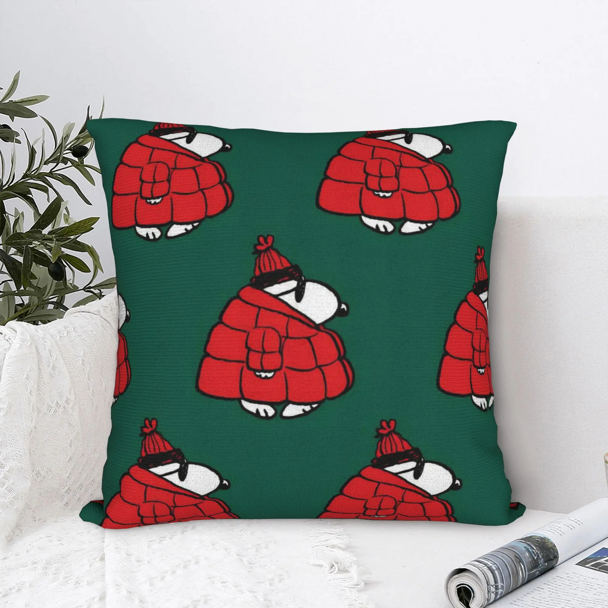Cute S-Snoopys Xmas Christmas Square Pillow Cases  Cushion Covers Vintage Zippered Decor Pillowcase for Car 45x45cm