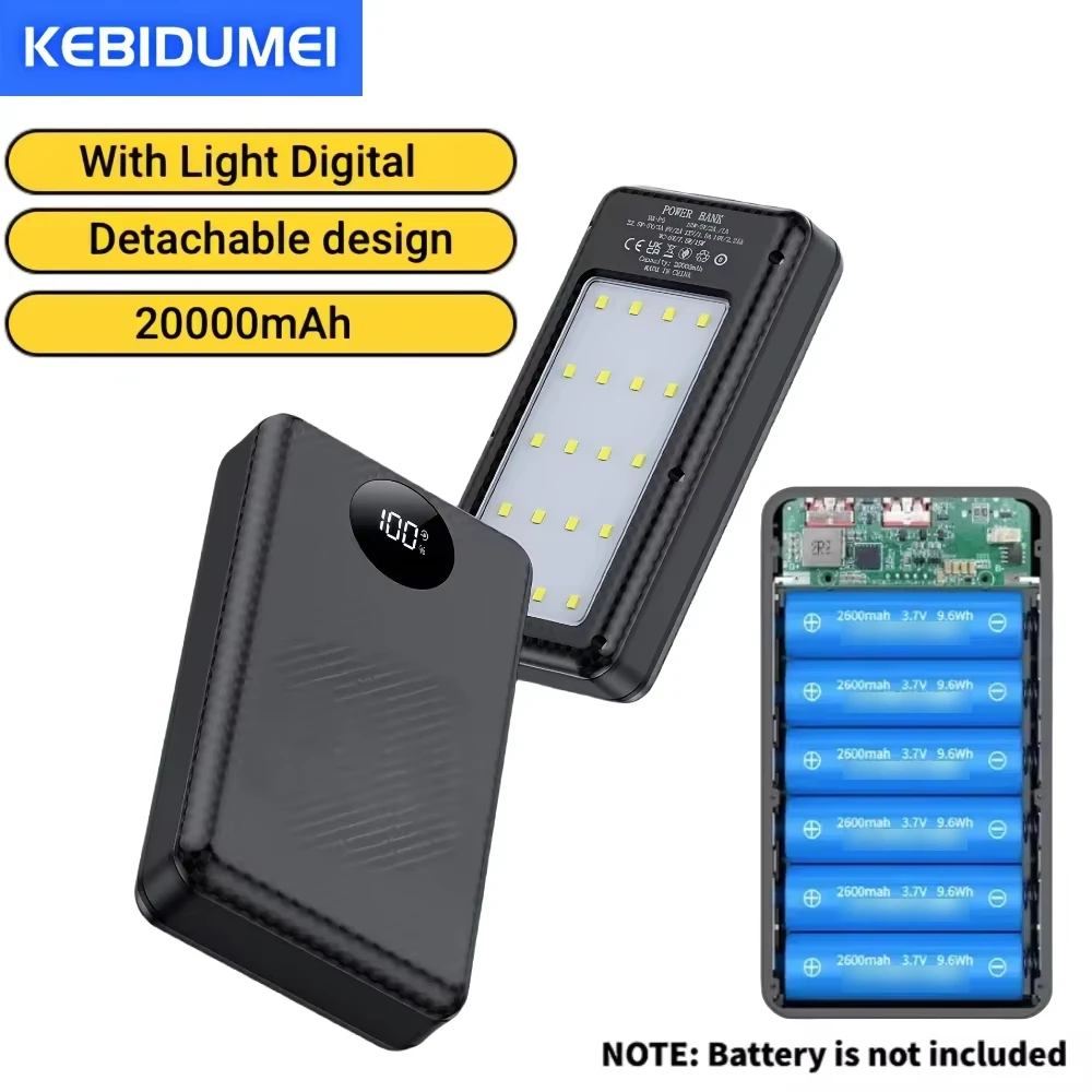 Image of 6*18650 Power Bank Batterie Box Halter Tragbare 10W Dual USB Typ C Lade Shell Arbeit Auf Alle Smartphones 18650 Batterie Fällen DIY