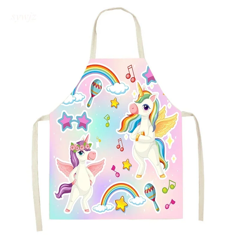 Cartoon Watercolor Unicorn Print Cute Girly Heart Pink Kitchen Sleeveless Cooking Apron Family Kitchen Parent-child Cooking Bib