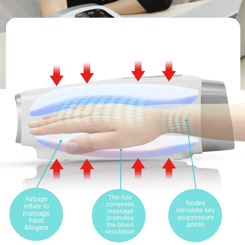 Massaggiatore elettrico per le mani terapia antidolorifica compressione dell'aria calore cura delle mani delle dita