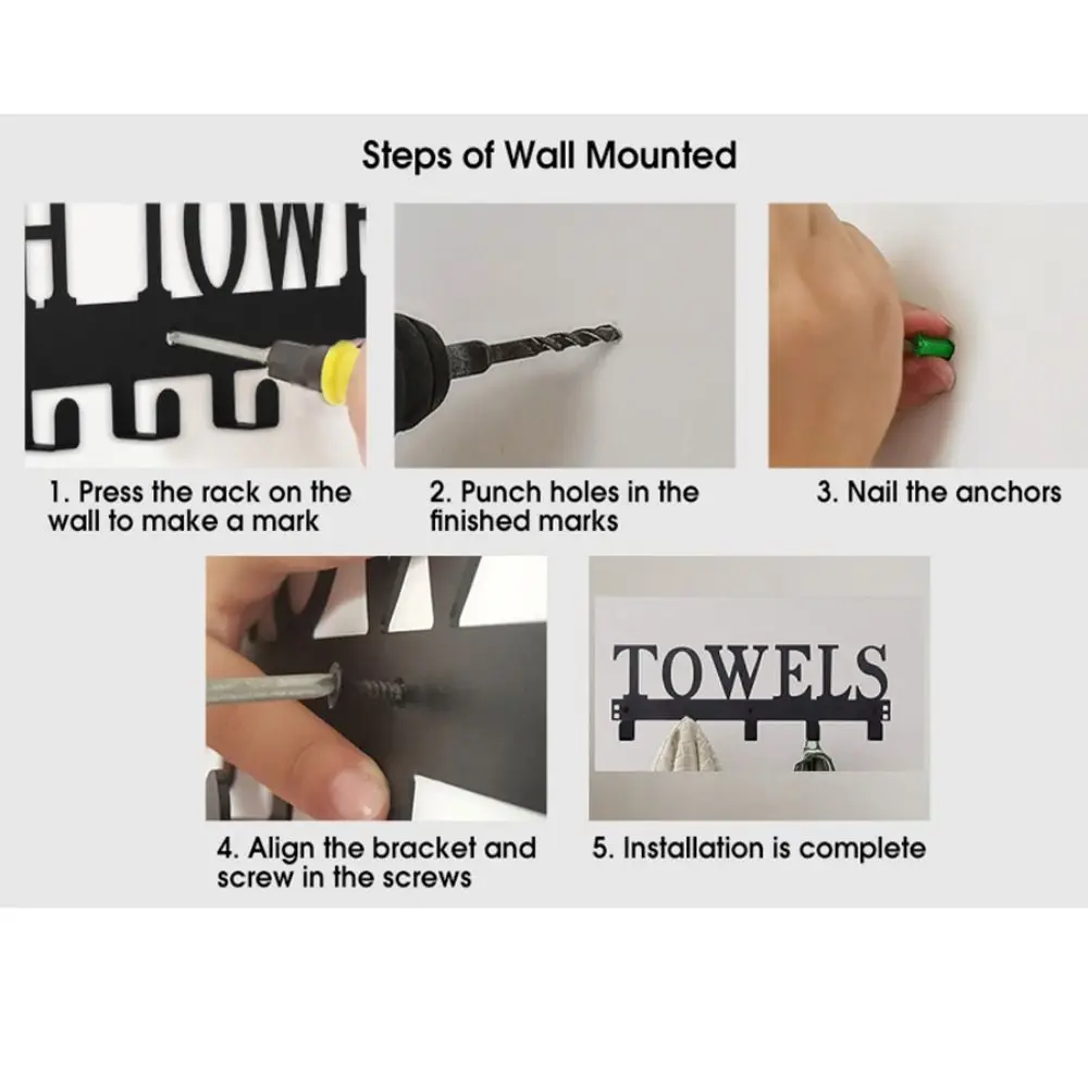 

Anti-slip Towel Rack Wall Mounted 5 Hooks Bathroom Coat Hooks No-Punch Towel Hanger Bath Towel Storage Rack Kitchen Storage