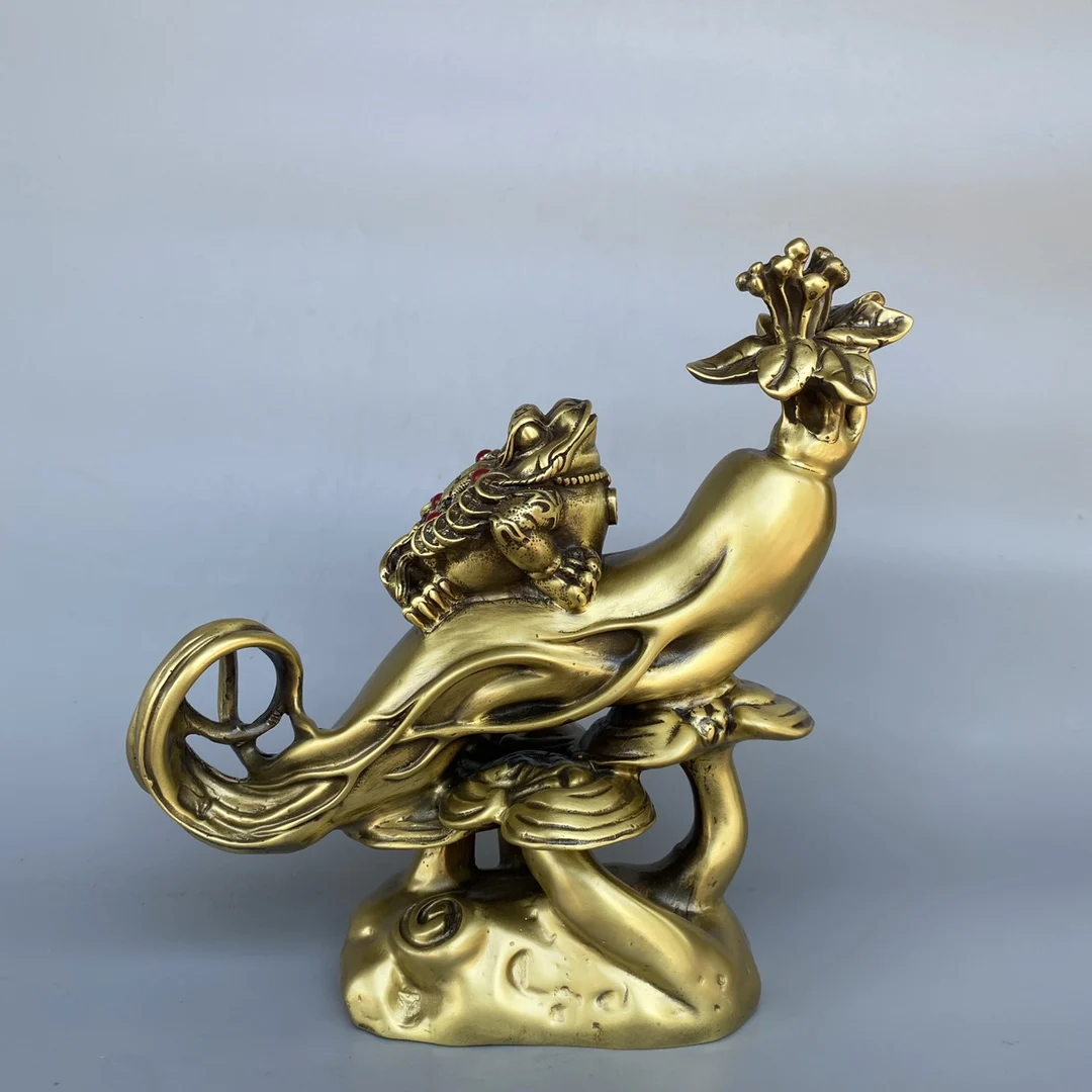 Pure Copper Jin Chan and Ginseng Statue Elegant Home Decoration Living Room and Entryway Exquisite Feng Shui Blessing Ornament view 5