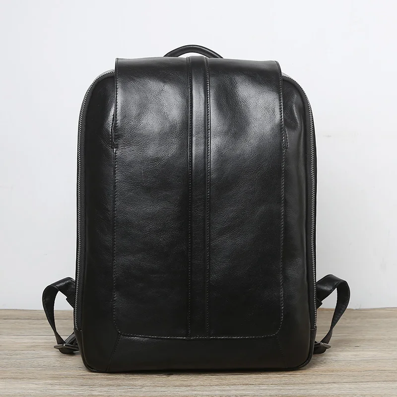 NZPJ Männer Leder Rucksack Natürliche Rindsleder Casual Computer Tasche Retro Hohe Kapazität Schule Tasche Trendy Männer Tasche Für 15,6 Zoll laptop – Detail 6