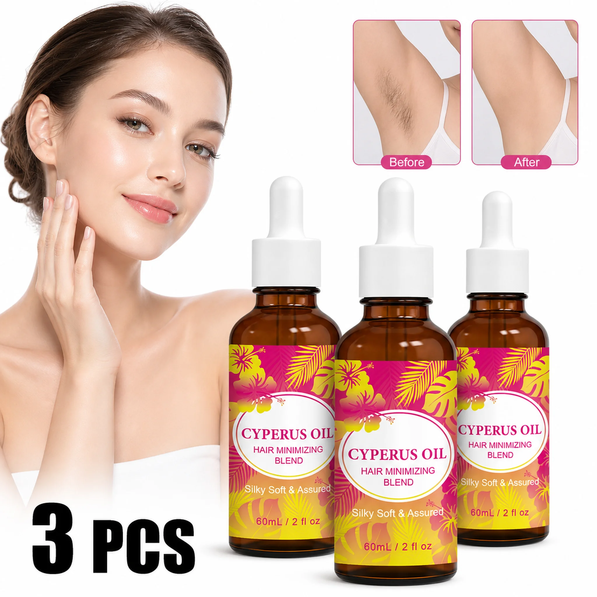 60ml Cyperus Natural Vegan Hair Minimizing Oil Slow Hair Regrowth Moisturizing Smoothing Body Care Oil for Legs Arms Face