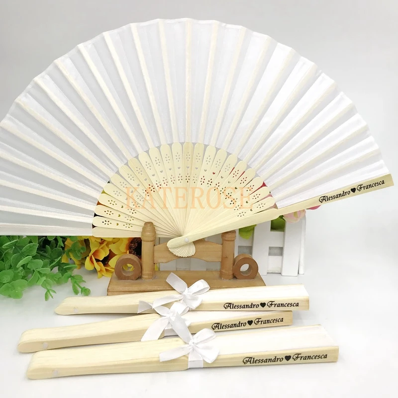 100PCS Personalization Wedding Fan,Come with Ribbon Bow,Custom Printing Text on Rib Hand Folding Fans,200pcs,Party Presents