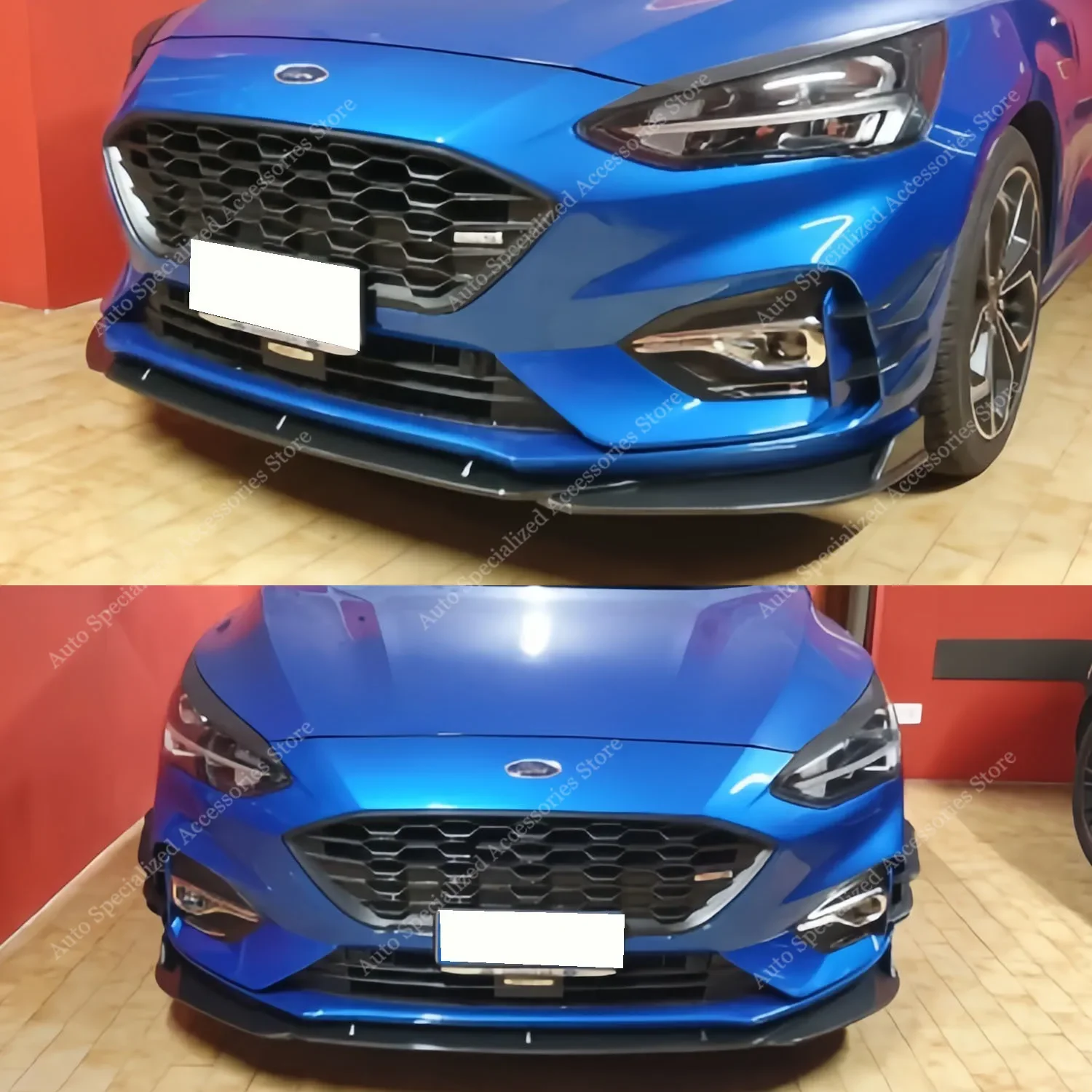 3Pcs Gloss Black Front Bumper Lip Spoiler Splitter Diffuser Ford Focus MK4 ST ST-line 2019-2021 Pre-Lci Styling Bodykits Tuning