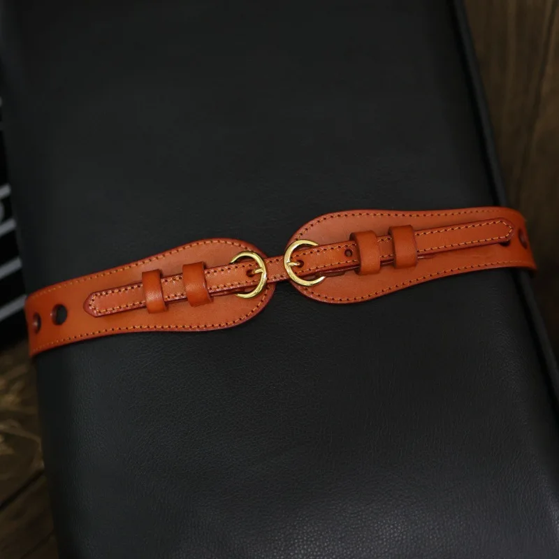 

Women's waist belt genuine leather first layer cowhide black waist belt decoration with dress sweater belt
