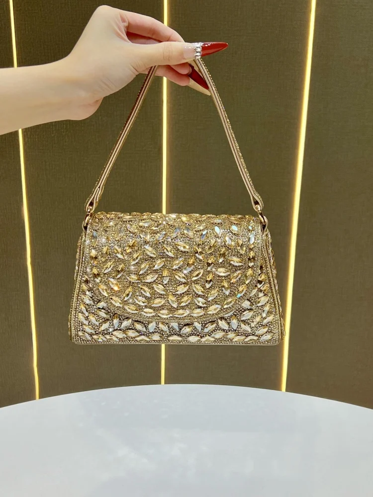 

Light Luxury Rhinestones Women's Banquet Bag High-end Handbag Female Underarm Flap Bag Diamond Studded Wedding Party Purses