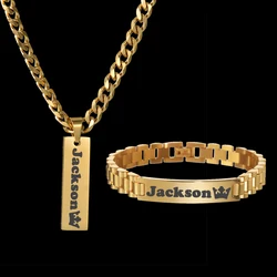 Acheerup Personalized Engrave Name Necklace Bracelet for Women Men Custom Stainless Steel Thick Chain Pedant Jewelry Set Gift