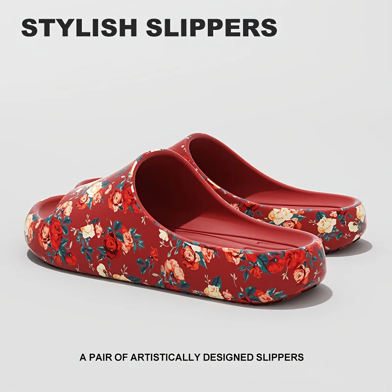 

Мужские повседневные тапочки EVA с принтом роз, мягкие, легкие, для дома и улицы, удобная обувь для пар