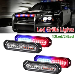 4x Universal 12Led/24Led Grille Strobe Lights Emergency Warning Lights