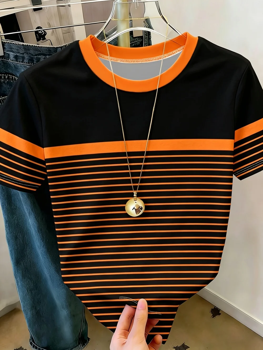 Damen Casual Gestreiftes Bedrucktes T-Shirt Kurzarm Mode Einfaches Herzförmiges Grafik-T-Shirt Urlaub Sommer Damenkleidung – Detail 6