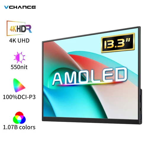 13.3 인치 4K OLED 휴대용 모니터, C타입 HDMI 호환, 휴대폰 PC 노트북 맥북 PS4/5 게임용 모니터, 3840*2160 