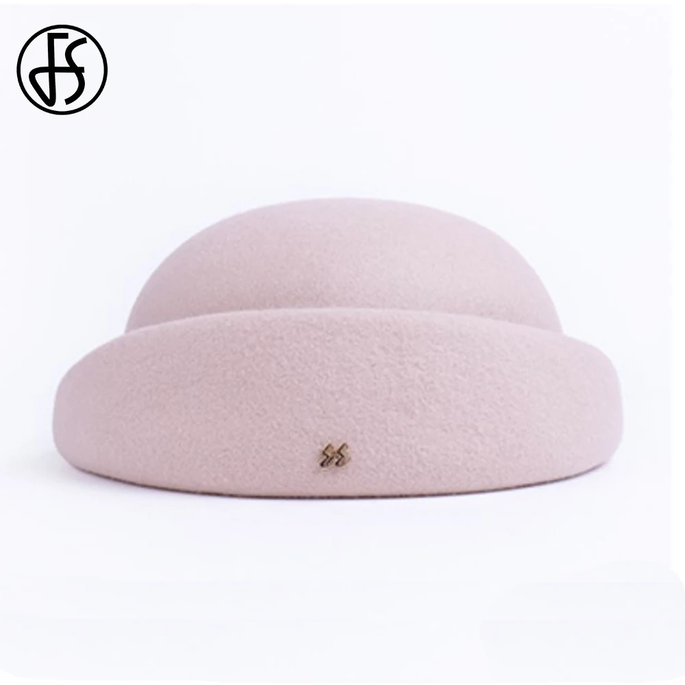 FS 2024 Winter Elegant Beret Fascinator Camel Little Top Hats For Women 100% Wool Felt Fedora British Fashion Black Millinery