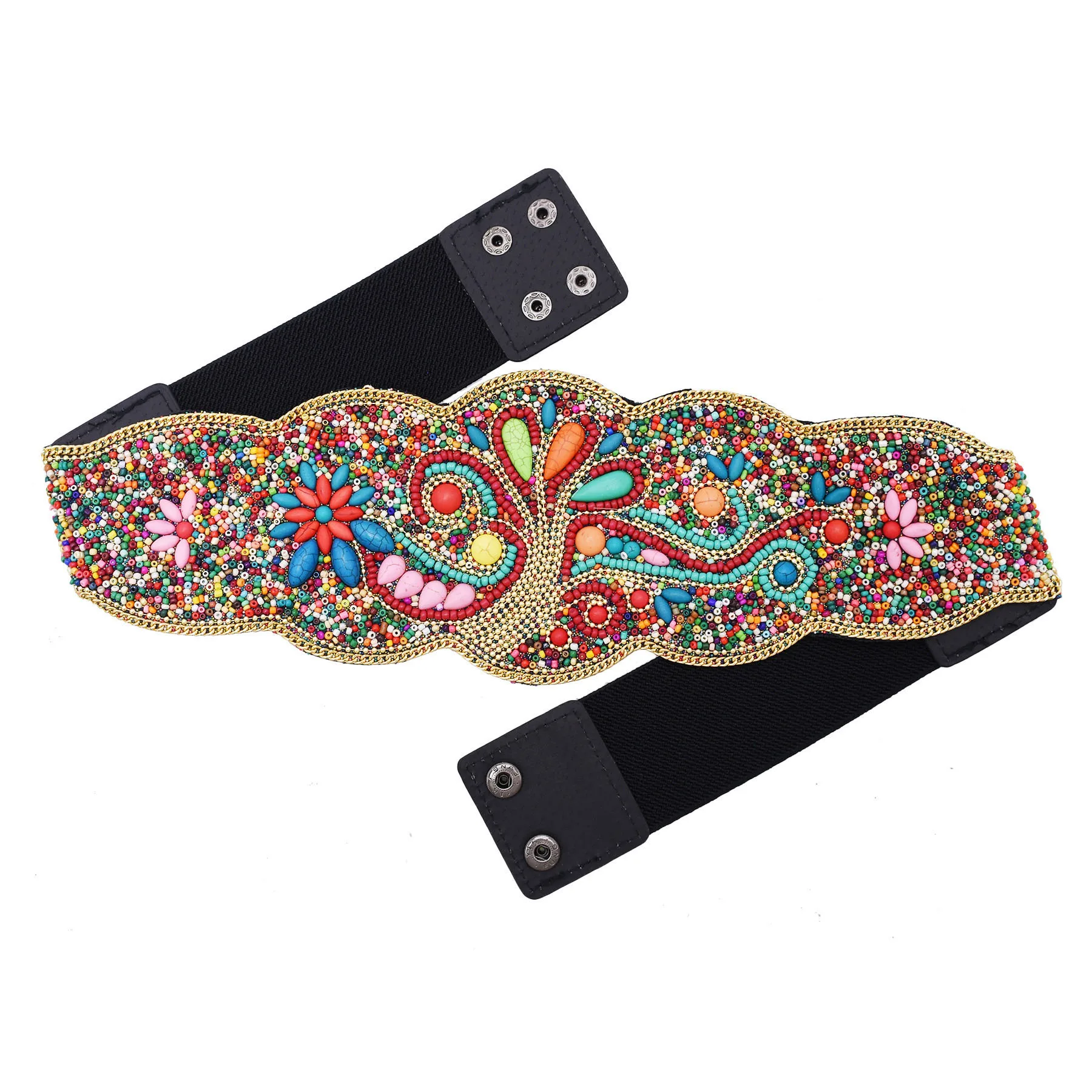 البوهيمي الخرز زهرة شجرة المرأة حزام بيان العرقية واسعة مرونة الجسم حزام على شكل سلسلة للفتيات النساء اللباس