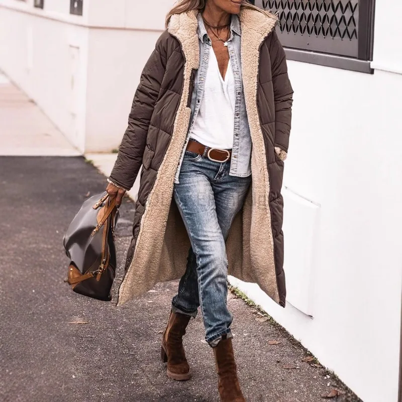 

Women's 2025 Warm Winter Coats Fashion Clothes Oversized Shearling Fleece Long Long Hooded Parkas Jackets Outerwear