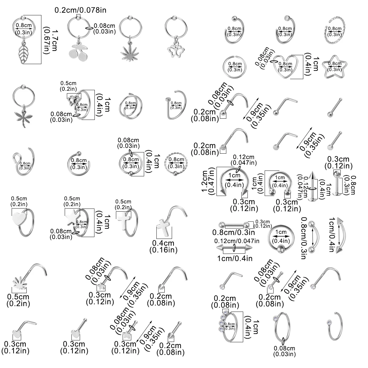 6-12 pièces cerceau nez anneaux Septum Piercing ensemble Cartiliage boucles d'oreilles Tragus Helix acier inoxydable oreille lèvre cerceau Kit bijoux de corps