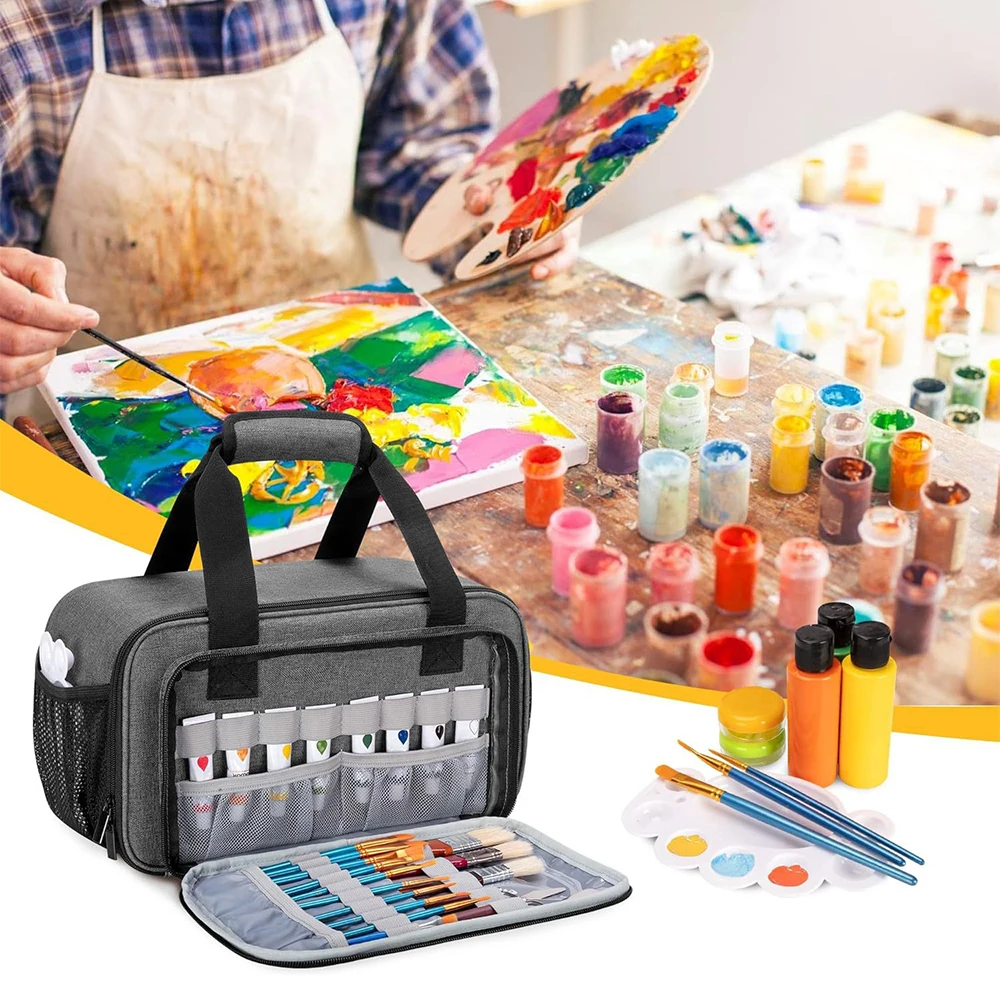 Art Supply Storage Case with Handle Strap high-capacity Acrylic Paint Organizer Bag for up to 54 Bottles (2 oz)