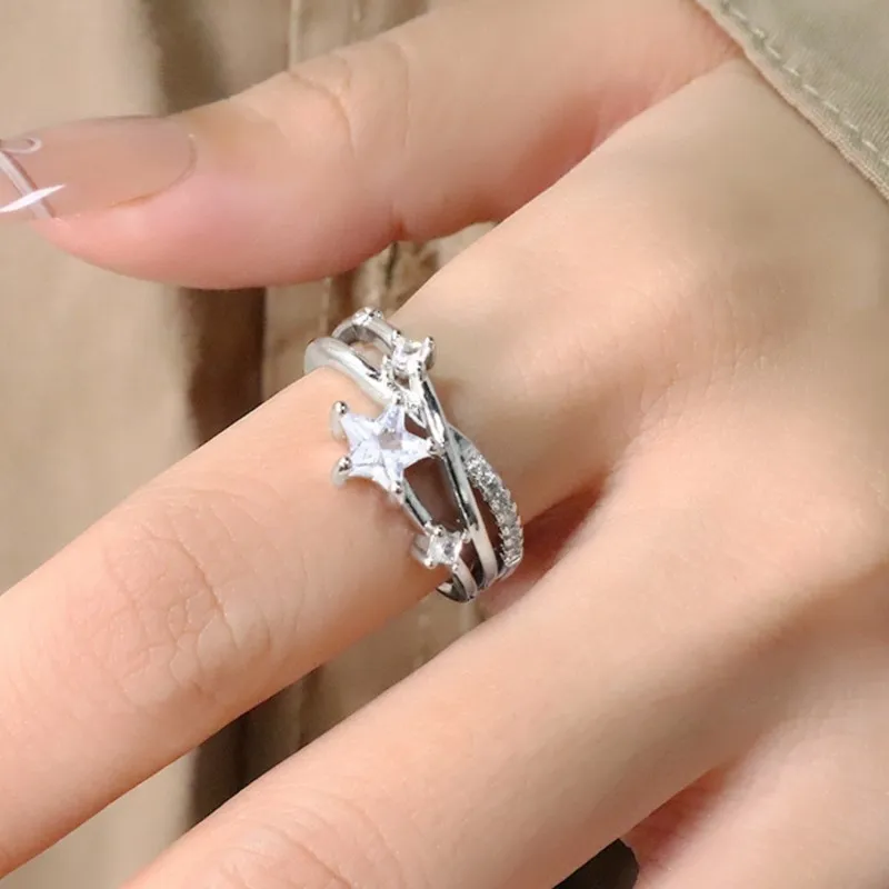 Girlbible 925 Sterling Silver Ring For Women Trend Zircon Hollow Out Multi Layers Star Exquisite Aesthetic Jewelry Gift Dropship