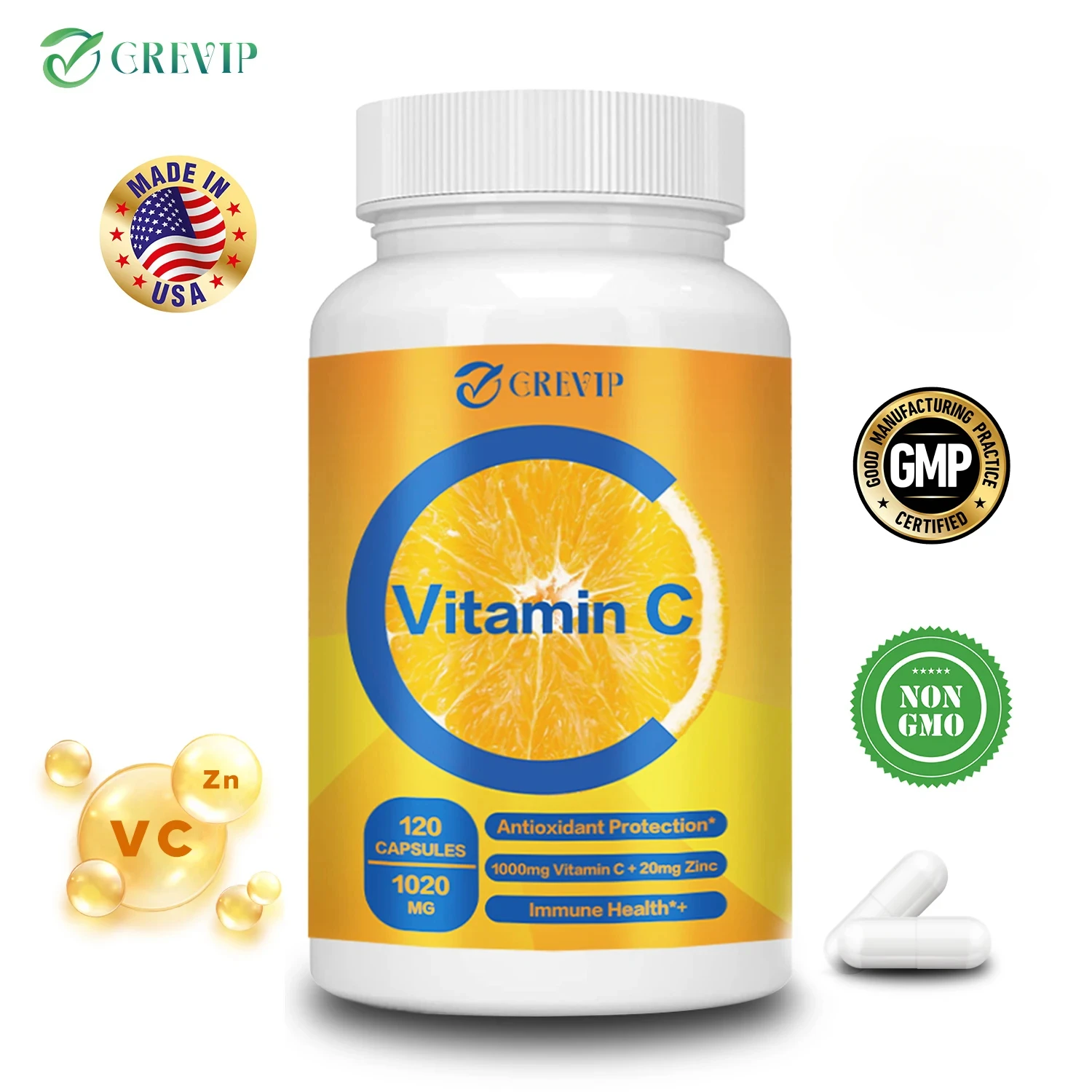 

Vitamin C Capsules - Antioxidants Promote Skin, Hair, Nails and Immune Health Non-GMO & Gluten Free