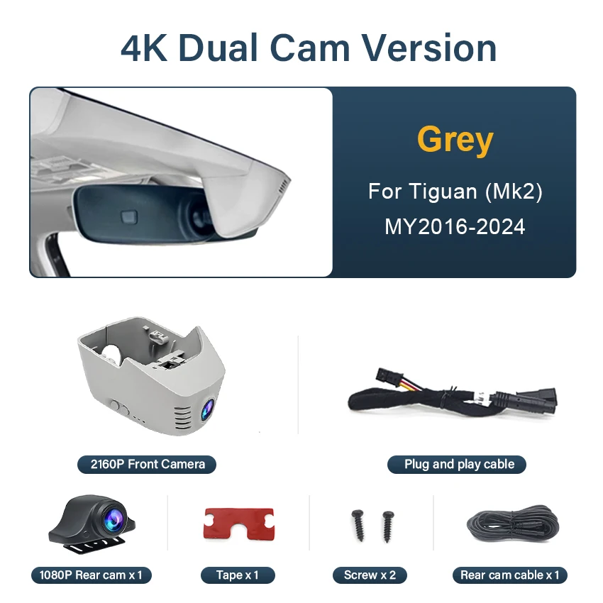 Voor Volkswagen VW Tiguan (Mk2) 2016 2017 2018 2019 2020 2021 2022 2023 2024 Verborgen 4K UHD 2160P Wifi Auto Dvr Dash Cam Camera - afbeelding 1
