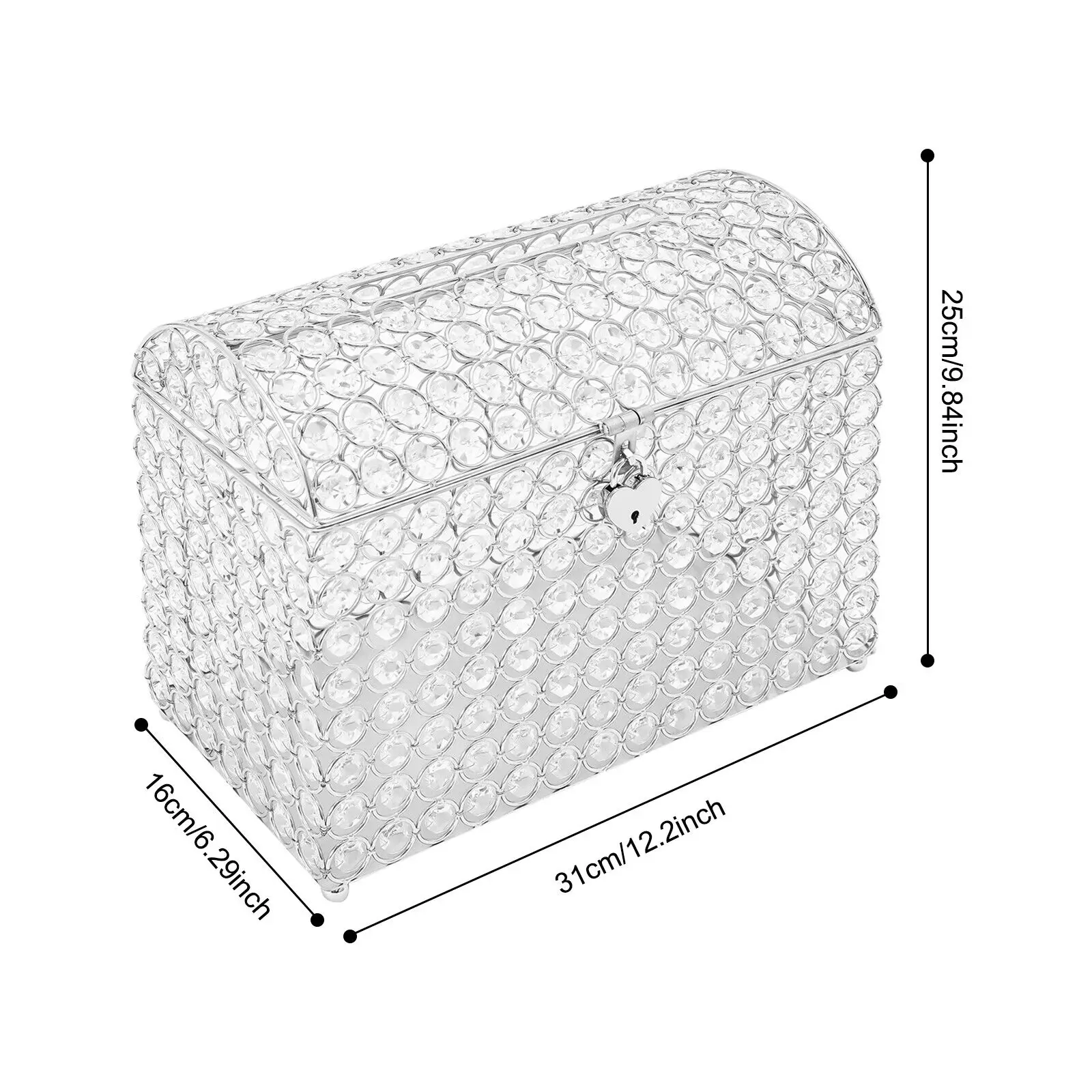 صندوق بطاقات زفاف أكريليك شفاف حديث مع قفل على شكل قلب - حامل أموال هدية بإطار فضي