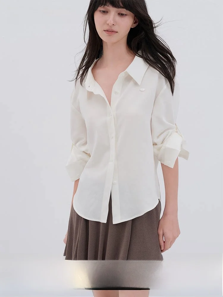 

Moonmoi Silken Lenzing Wool Loose Fit Women's irt Simple Sle White Long Sve Breathable Comfortable Faionable irt