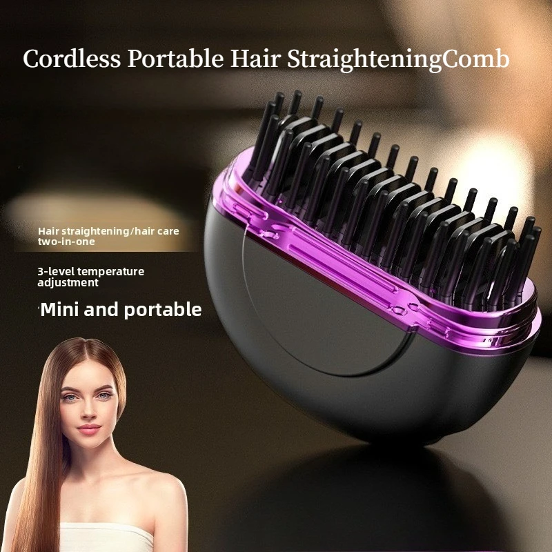 Mini Beard Straightener Electric Hair Brushes Wireless Hair Straightener Comb Lightweight Hair Straightener Brush for Travel