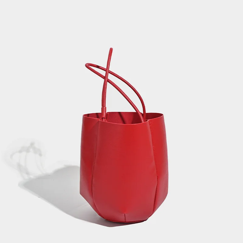 Brand Design Red Pu Leather Shoulder Bag for Women Solid Color Underarm Bucket Bag 2024 New All-match Tote Clutch Bag Sac A Main