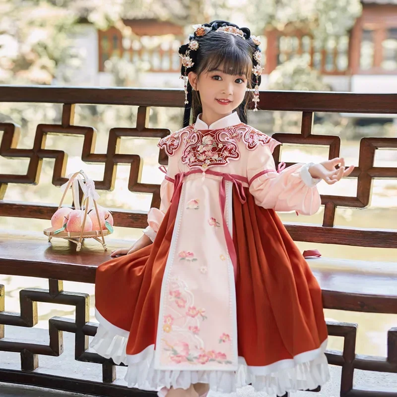 Saia Hanfu original super fada para meninas, traje Tang antigo, conjunto de vestido antigo, terno bordado bonito, estilo antigo chinês