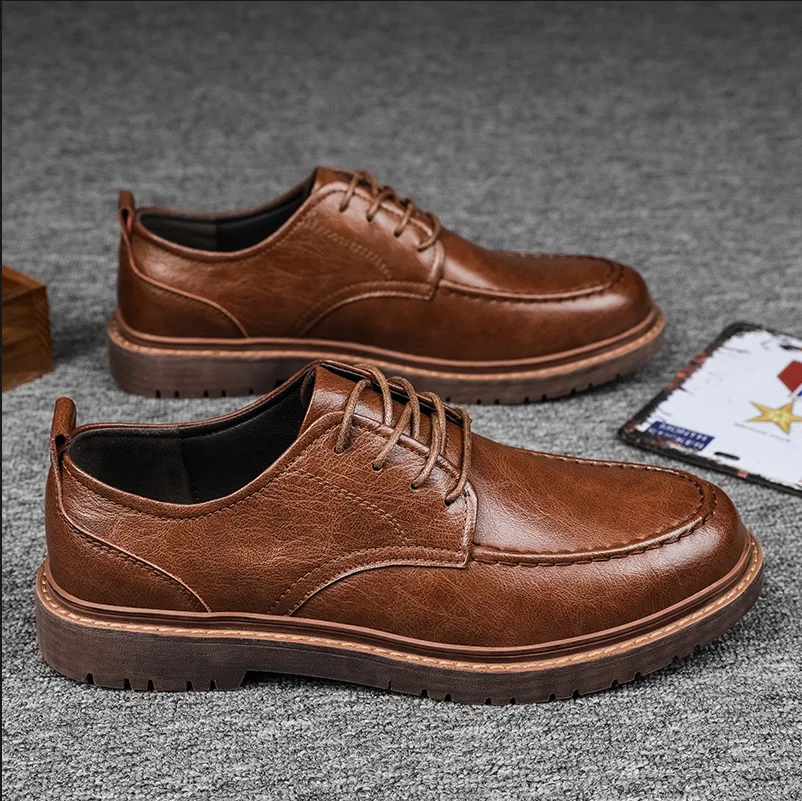 

New Men Shoes Brogue Casual Shoes Men Genuine Leather Shoes Work Boots Business Casual Sneakers