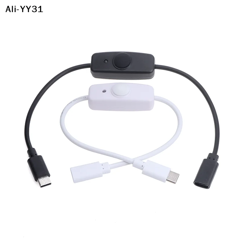【YY】1Pc 2025 New USB Type C With ON/OFF Switch Power Button 30CM Charging Extension Cable Universal Type-C Extension Cable