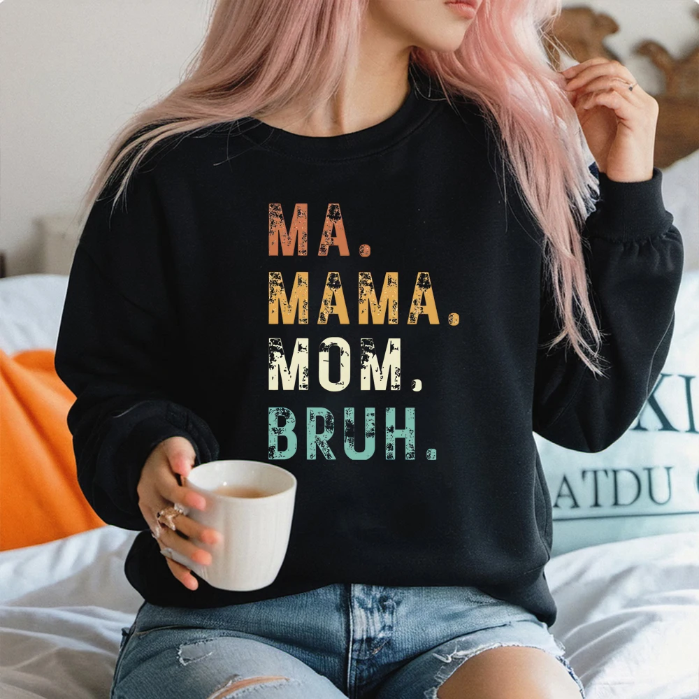 Retro Funny Mom Sweatshirt Ma Mama Mom Bruh Shirt Distressed Mom Life Hoodie Cool Mama Sweater Trendy Women Sarcastic Sweatshirt
