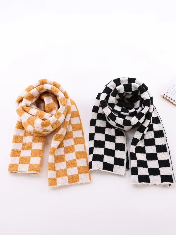 Baby scarf autumn and winter warm windbreak boys and girls checkerboard checkered wool neck winter baby scarf for children