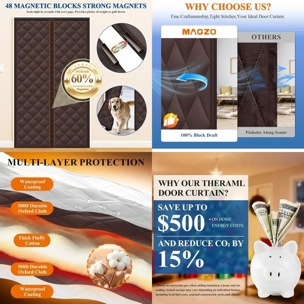 

Магнитная дверная занавеска с термоизоляцией, 48 x 80, трехслойная для улучшенной изоляции, устойчивая к атмосферным воздействиям крышка для раздвижного стекла Doo