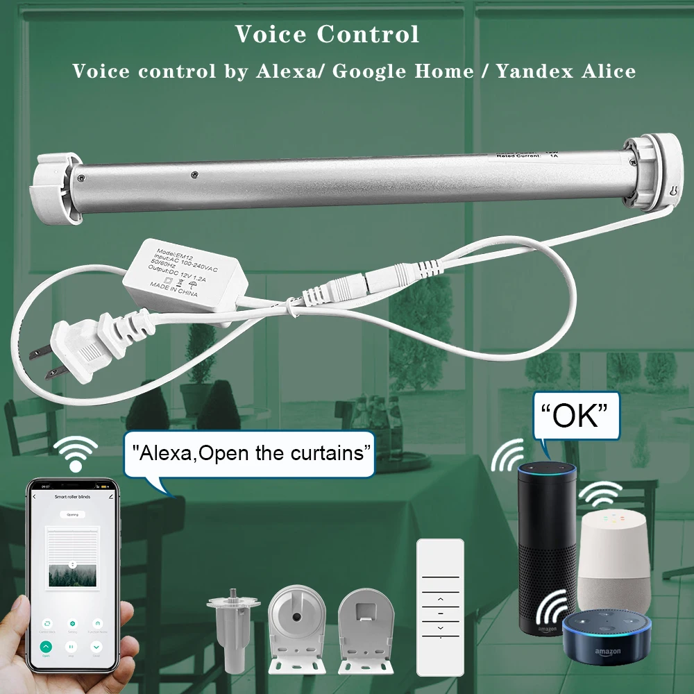 Tuya Wifi Roller Shutter Blinds Motor Automatic Blind Curtain For 38mm Tube Smart Life App Alice Alexa Google Home Voice Control