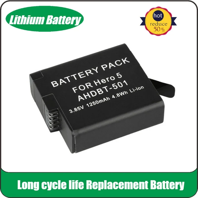 

New AHDBT-501 AHDBT 501 3.85V 1250mAh Replacement Camera Battery For GoPro Hero 7 6 5 Black Sports Camera High Quality Batteries