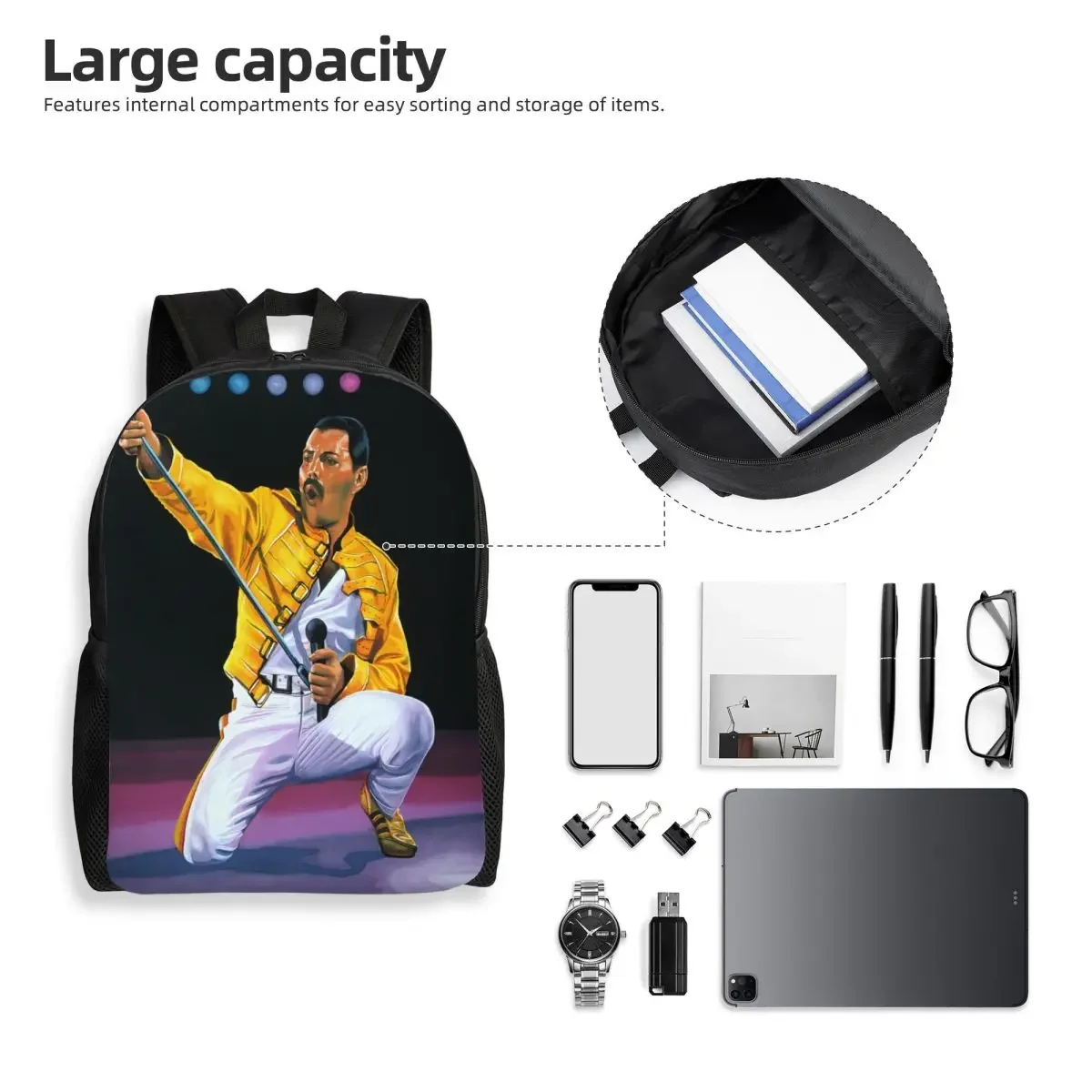 Custom 3D Printing Freddie Mercury Backpacks for Boys Girls School College Travel Bags Men Women Bookbag Fits 15 Inch Laptop
