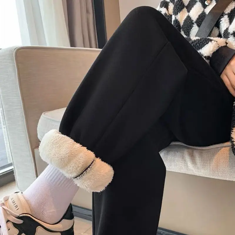 Invisible Open Crotch Outdoor Sex Women Pants Sweatpants Winter Warm New Fleece Cashmere Thicken Loose Velvet Casual Trousers