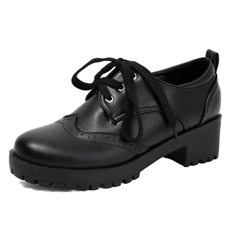 Elegant Women's Block High Heels Pumps Loafer Shoes Platform Black Gothic Punk Heeled Large Size Lolita Walking Shoes Ladies