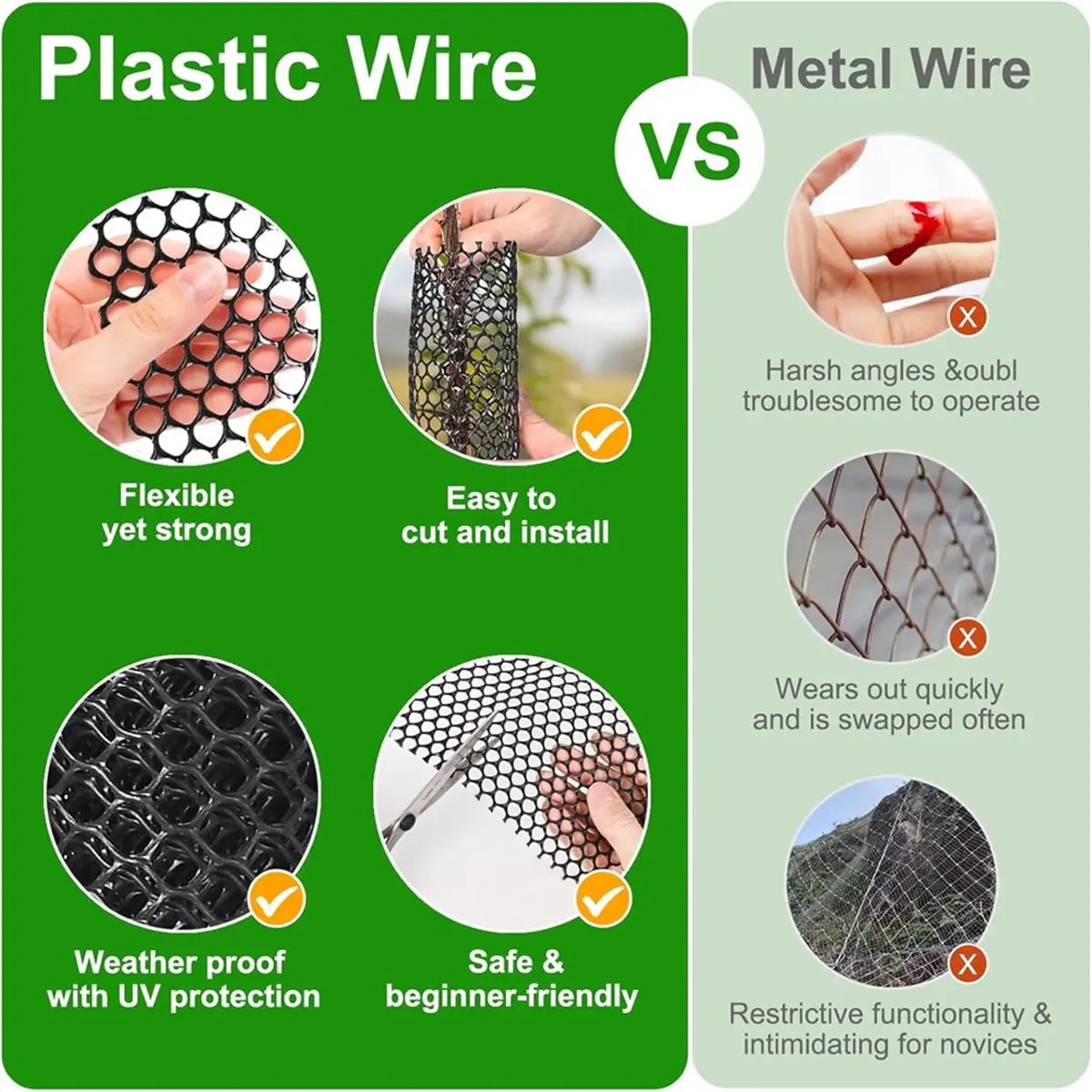 شبكة سلكية بلاستيكية للدجاج - 19.6 بوصة × 10 أقدام، سياج شبكي سلكي بلاستيكي للكلاب والقطط وشبكة حديقة الدواجن وحاجز الحيوانات