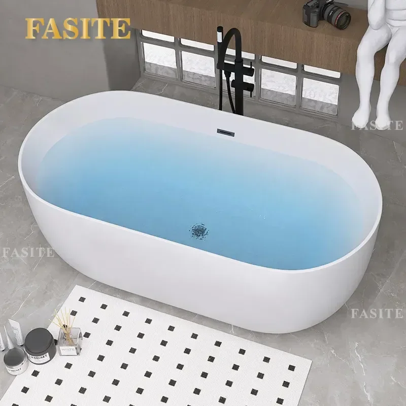 For Oval Acrylic Bathtub Independent Deep Soaking Tub Adult Small Apartment Hotel Homestay
